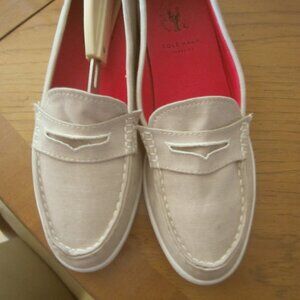 Cole Haan Tan Canvas Penny Loafers  10B